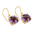 Compre o melhor ouro amarelo banhado a prata esterlina e verificador cortou o brinco de pedra preciosa Amethyst